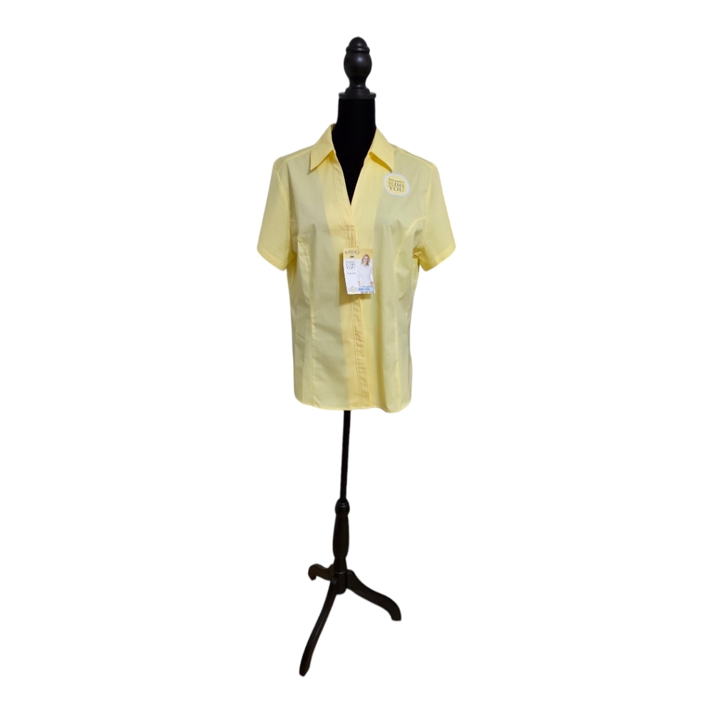 RIDERS by LEE Easy Care Slimming Women's Short Sleeve Button Down Top Yellow L - Picture 3 of 6